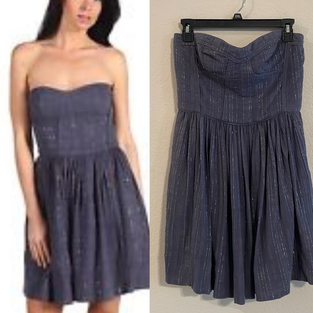 Rebecca Taylor Women’s Strapless Dress Size 6 Blue Gauze Cotton Corset Bottace